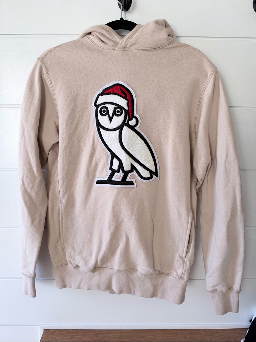 Unisex OVO Beige Hoodie Sweater with Festive Owl Patch